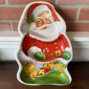 Vintage Plastic Santa 3 Compartment Candy Cookies Tray Christmas 13” #5